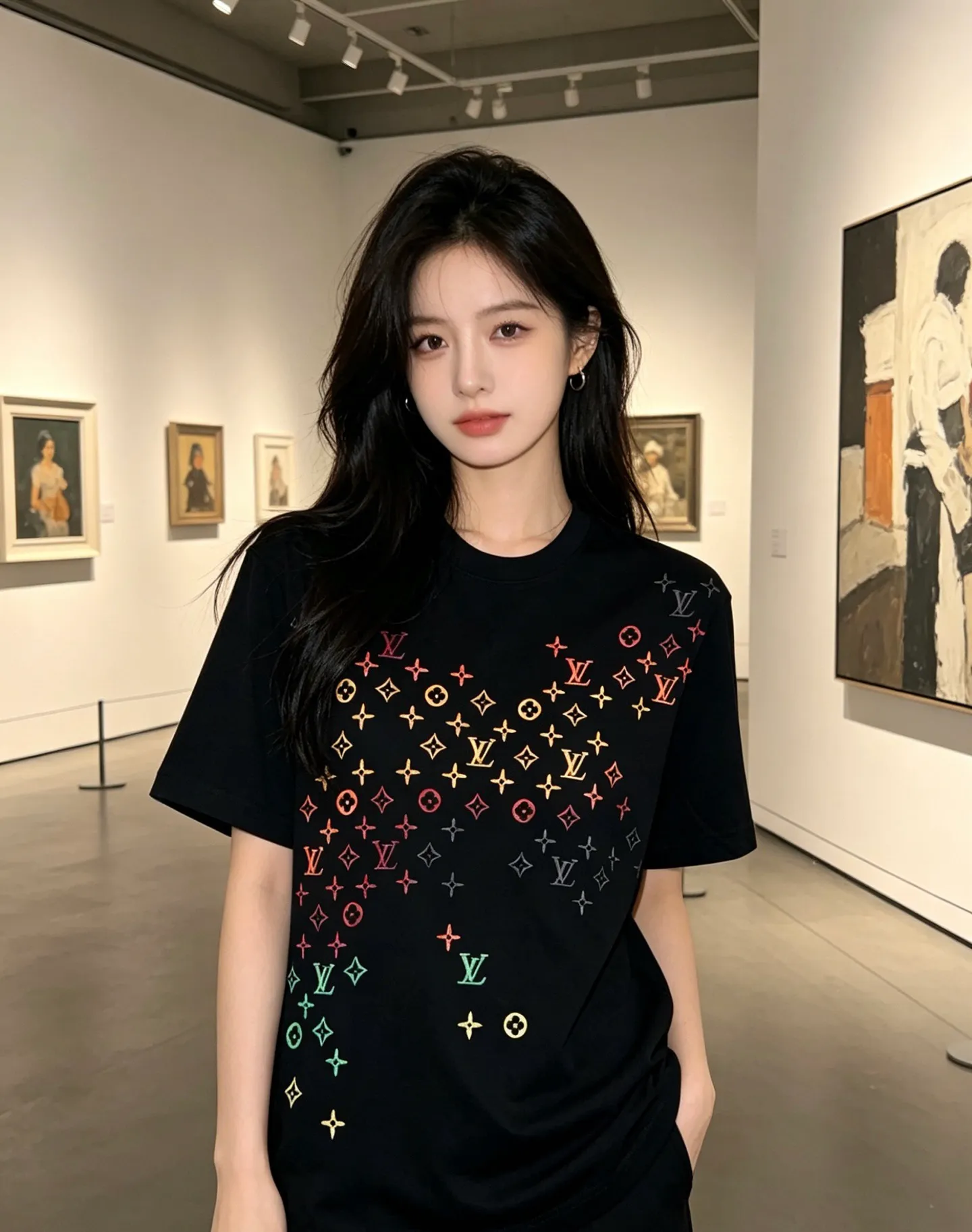 Louis Vuitton/Louis Vuitton full-width three-flower printed embroidered short sleeves